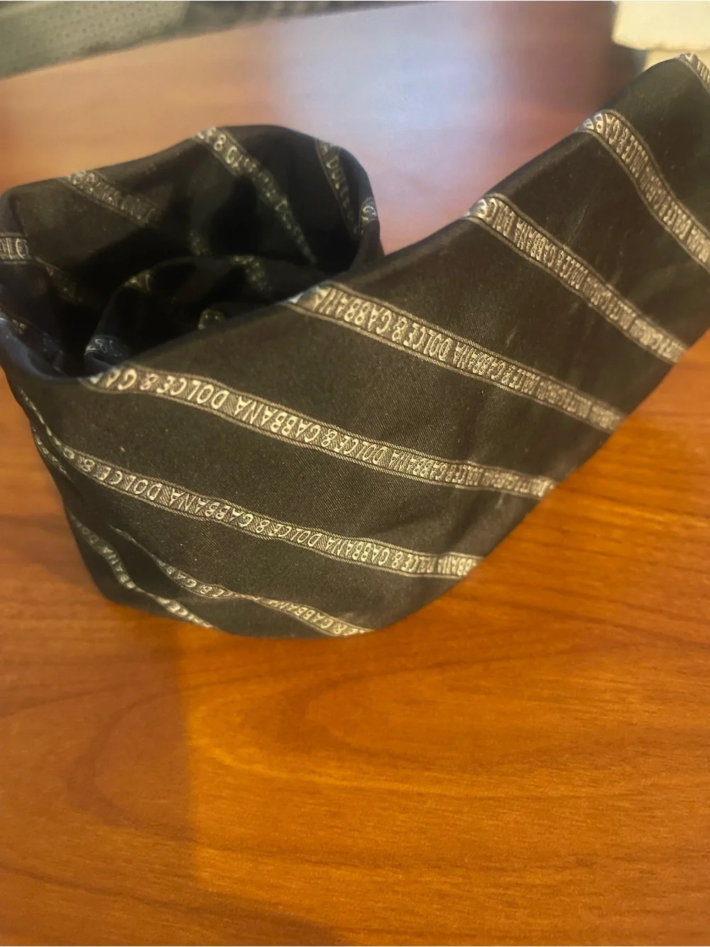 Dolce & Gabbana Black Striped Logo Silk Tie
